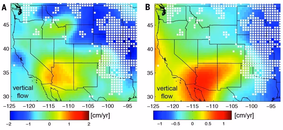 Maps Showing Vertical Flow Across A Region, With Downward Flow In Blue And Upward Flow In Red, Highlighting Spatial Variations In Movement.