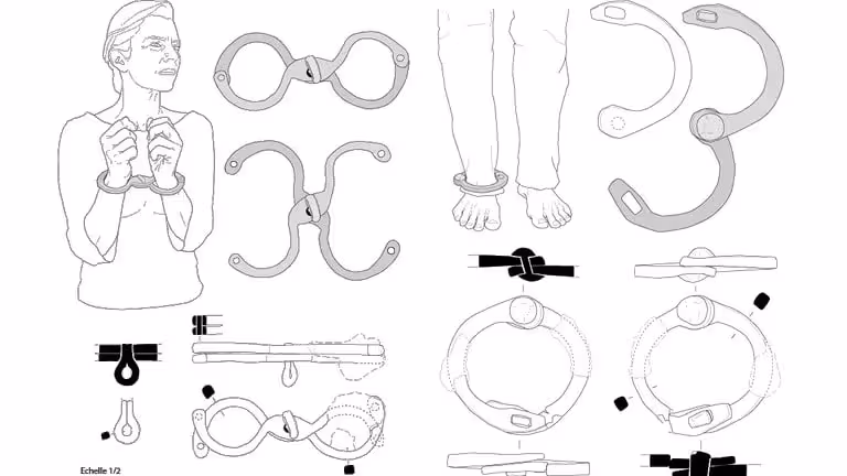 Artist's Illustration Of The Wrist And Ankle Restraints Uncovered During The Excavation At Allonnes.