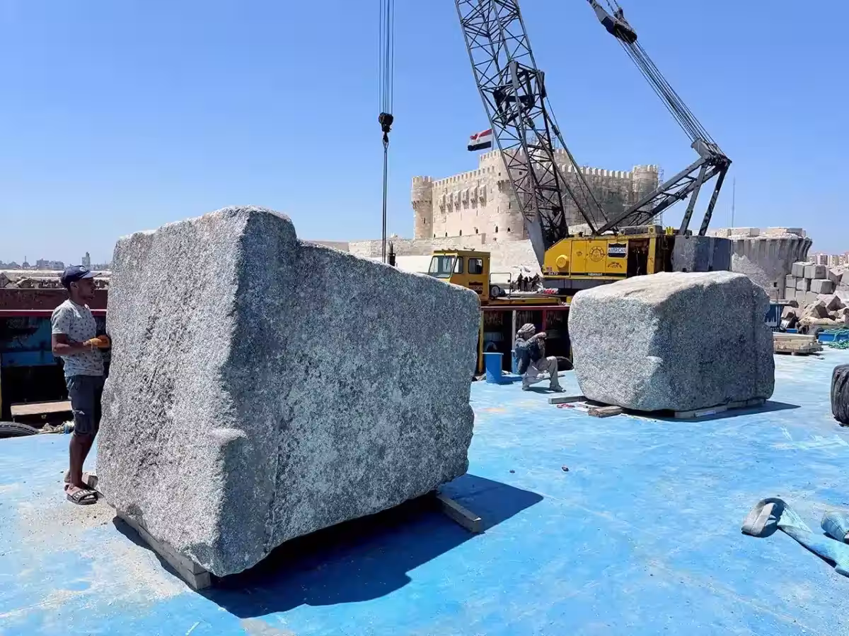 Giant Stone Blocks Brought Up From The Seabed At The Site Of The Lighthouse Of Alexandria.