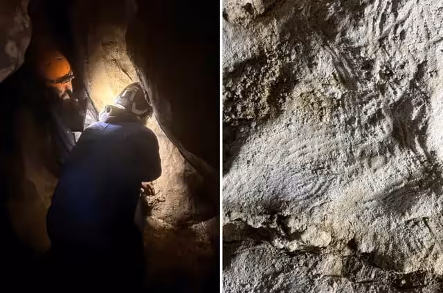 Lost Land Project Researchers Examine Cave Markings.