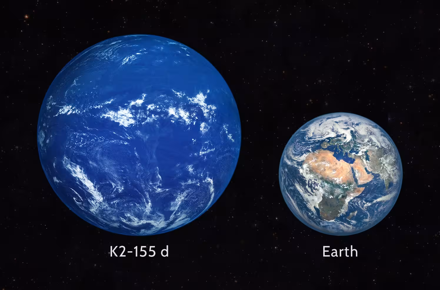 Size comparison of the planet K2-155 d (artistic concept) with Earth