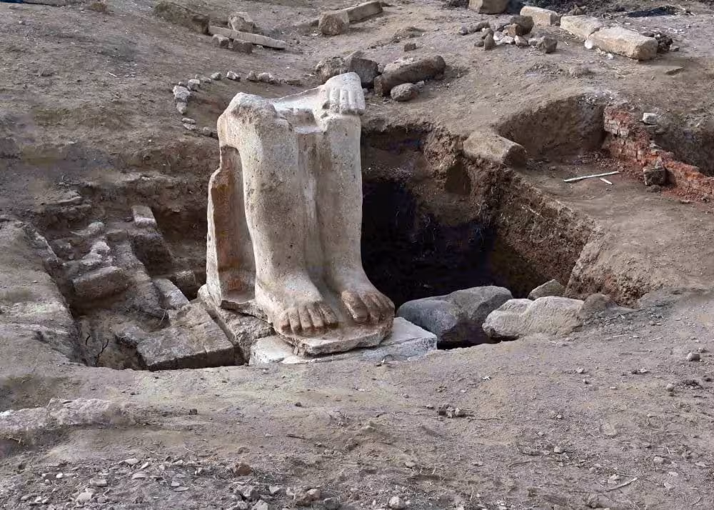 The Lower Section Of The Ramesses Ii Statue Uncovered At Hermopolis Magna, Egypt.