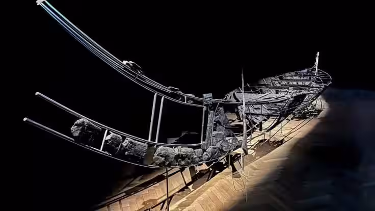 The Hjortspring Boat On Display At The National Museum Of Denmark