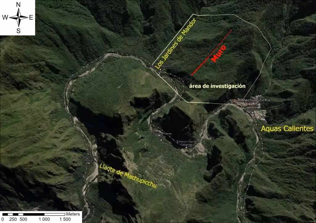 Satellite View Showing The Mandor Wall And The Surrounding Archaeological Study Area Near Machu Picchu.