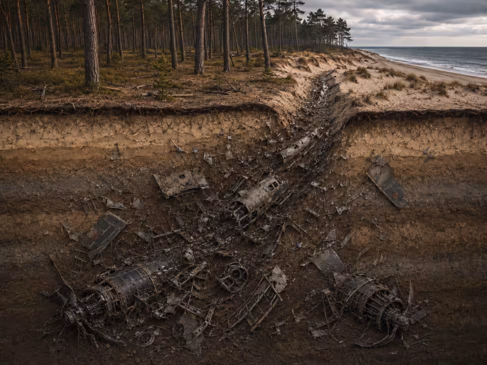 Elements of an Allied aircraft in the forest near Świnoujście, photo source_ Coastal Defense Museum in Świnoujście