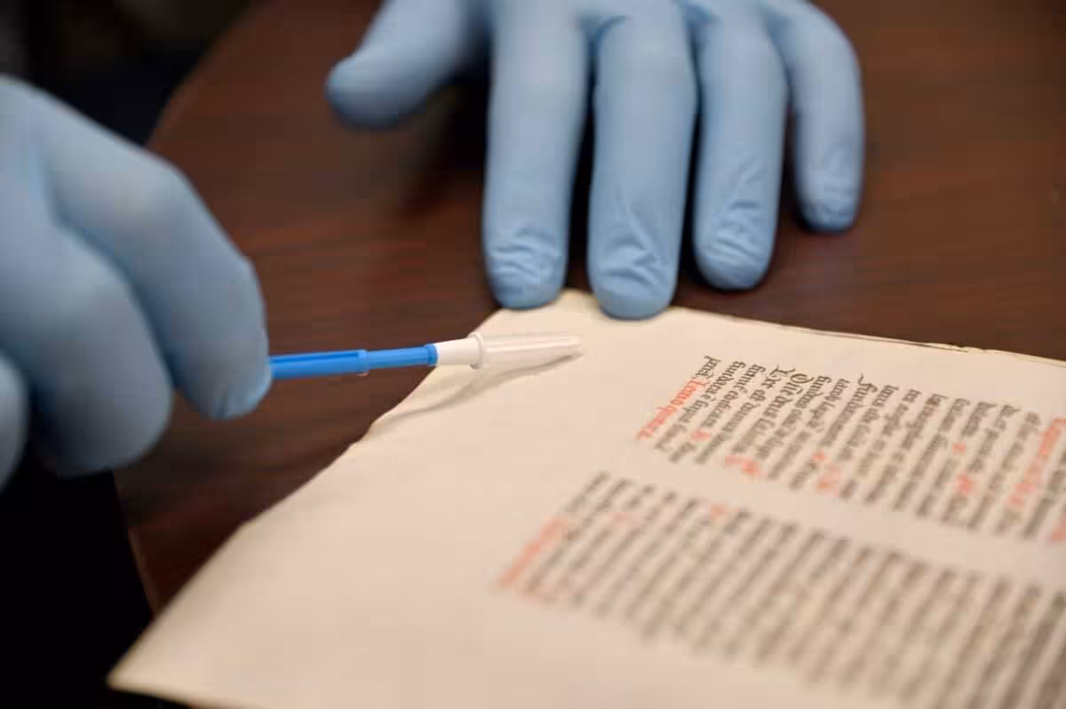 A Dry Cytology Brush Gently Collects Cellular Material From A Centuries Old Parchment