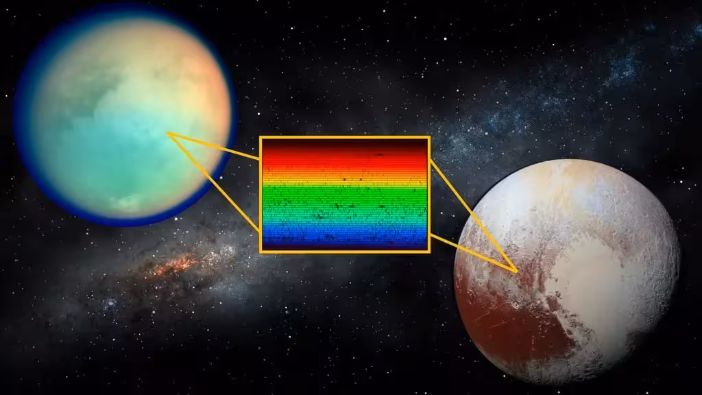 James Webb Observations Revealed The Same Unexplained Absorption Signal In The Spectra Of Titan (left) And Pluto (right)