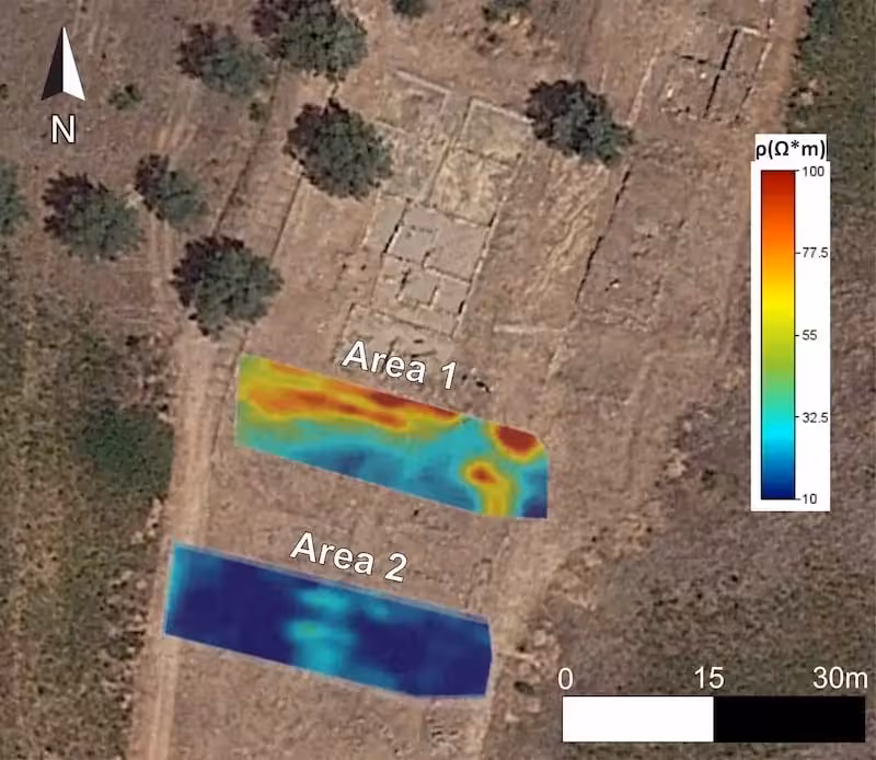Geophysical Survey Map Showing Resistivity Anomalies Detected In Area 1 And Area 2 At Castiglione Di Paludi.