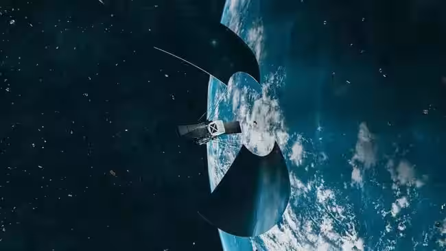 Illustration Showing A Private Orbital Debris Removal Spacecraft In Earth's Orbit.