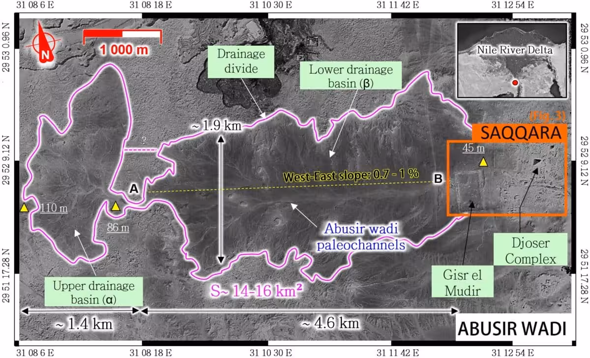 General Location Of The Djoser Complex At Saqqara (inset) And Drainage Area Of The Abusir Wadi, West Of The Gisr El Mudir Enclosure.