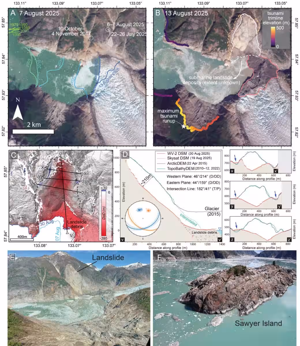 Images Showing The Glacier Collapse In Tracy Arm, Alaska, On August 7 And 13, 2025.