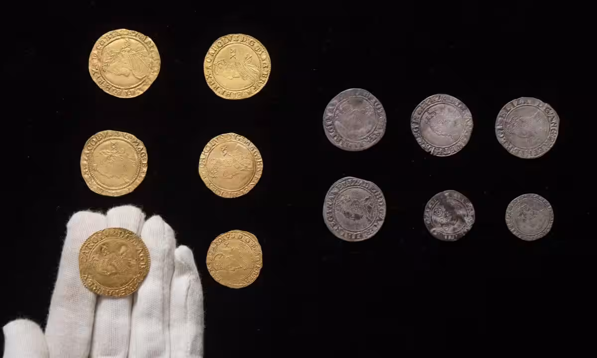 The Treasure Contains James I And Charles I Gold Coins, Silver Half Crowns, Shillings And Sixpences