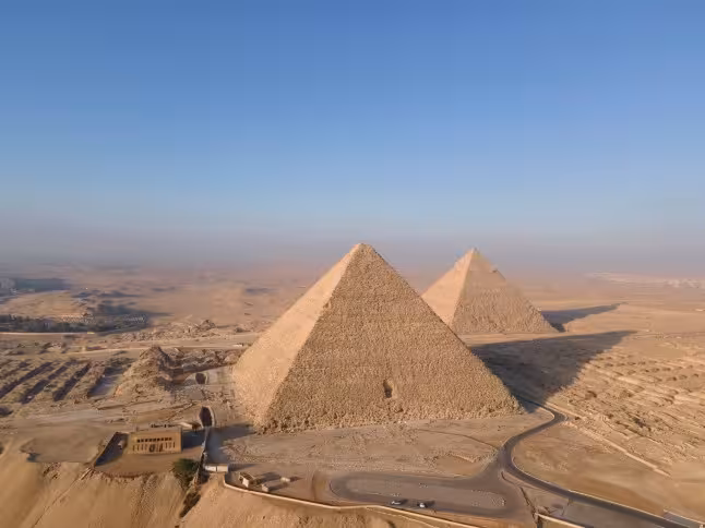 Pyramids of Giza in Egypt, Aerial view of Giza Pyramids; Shutterstock ID 2549862477; purchase_order: -; job: -; client: -; other: