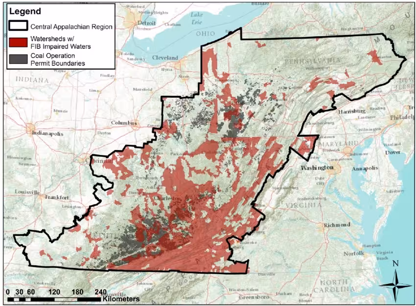 Central Appalachian Region Political Boundaries And Mining Extents
