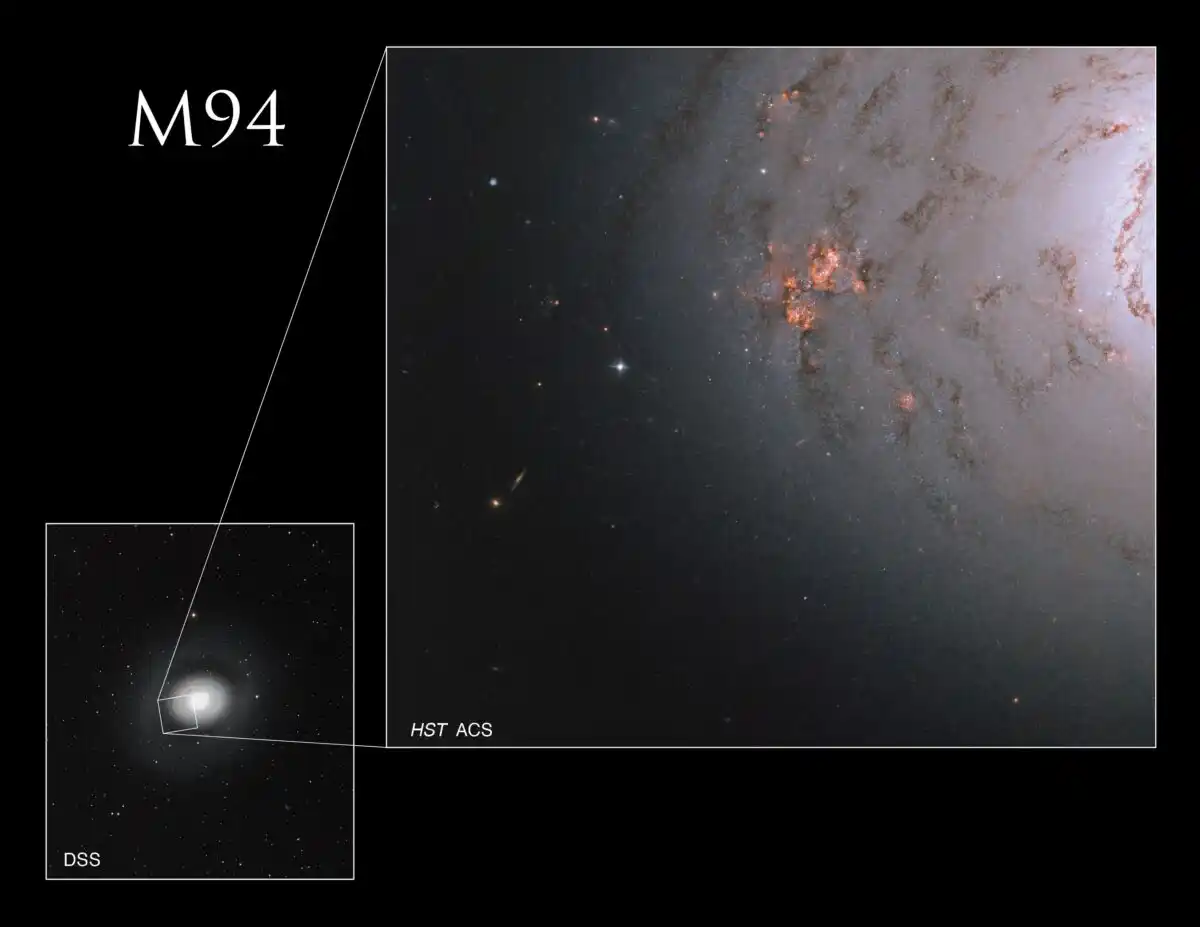 A Wider View Shows The Small Region Of M94 Observed By Hubble.