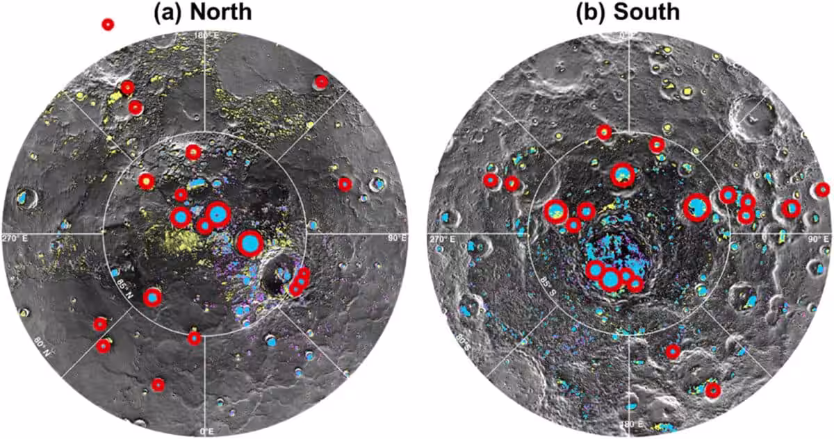 Maps Of Mercury’s North And South Polar Regions Showing Permanently Shadowed Craters