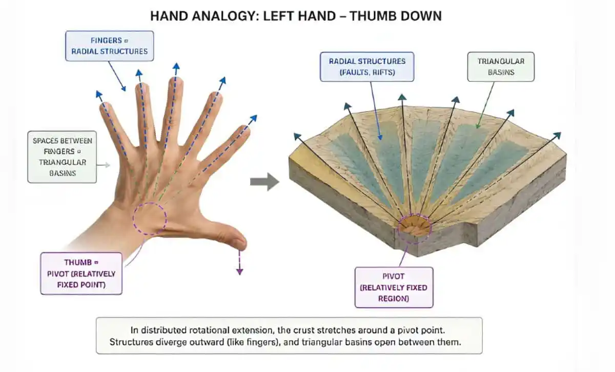 Illustration Of The Process Of Rotational Extension, Where Crust Spreads Like An Open Hand, Creating The Triangular Subglacial Basins In East Antarctica.