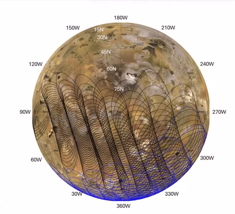 This Graphic Shows The Areas Of Io Studied By Juno’s Microwave Radiometer During Two Close Flybys.