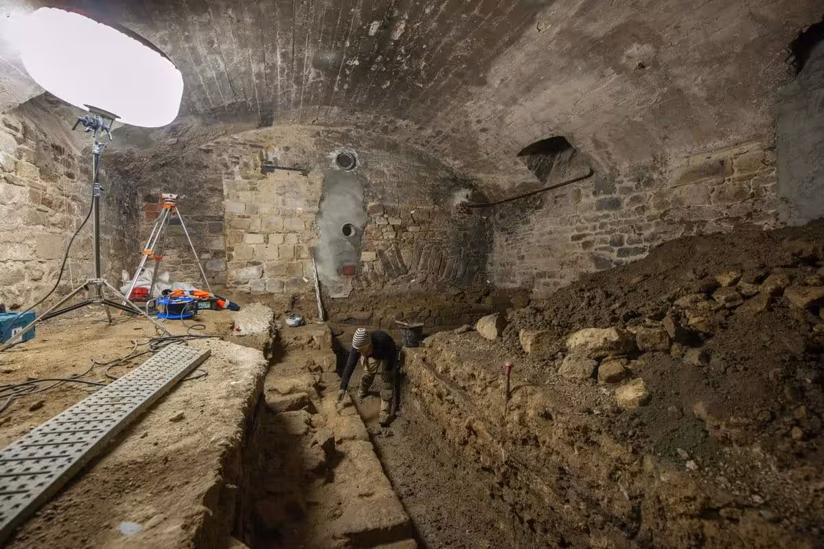 Archaeological Excavations Uncovering The Remains Of A Medieval Castle Beneath A Building In Vannes, France.
