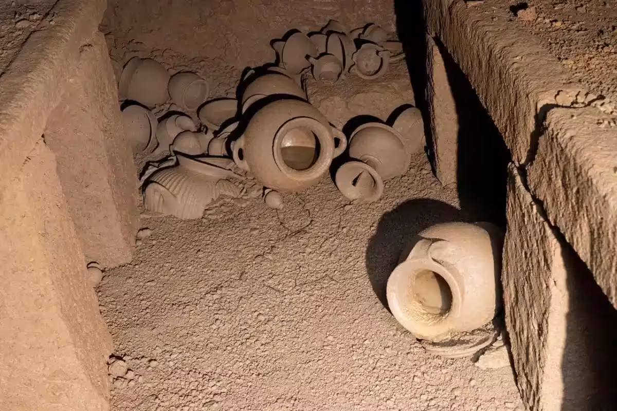 Ancient Etruscan Pottery Still Resting Inside A Sealed Tomb