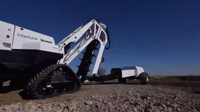 A full-scale prototype of the Interlune excavator, which was developed in partnership with Vermeer. The excavator will harvest helium-3 on the moon, if all goes according to plan. (Image credit: Interlune)
