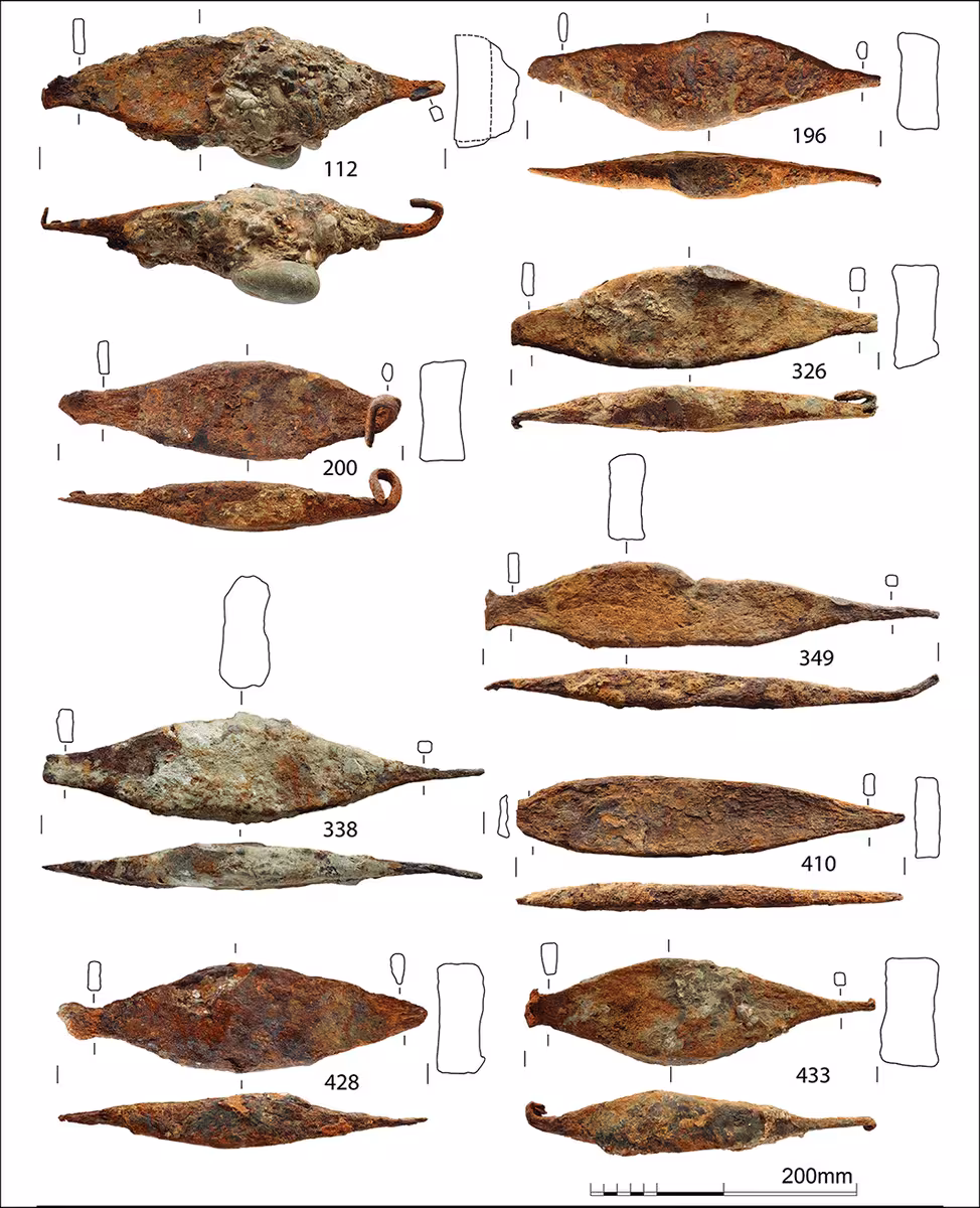 A Selection Of Representative Iron Bars Recovered From Deinham.