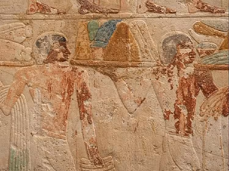 Colorful Wall Carvings Inside An Old Kingdom Tomb At Saqqara, Egypt.