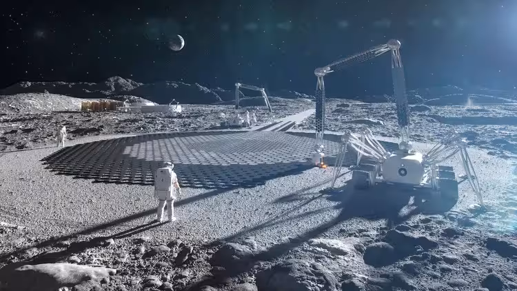 Artist’s Illustration Of A Future Lunar Base Being Built On The Moon.