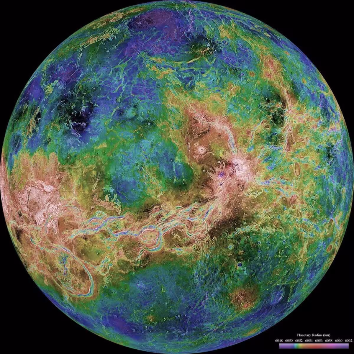 Hemispheric View Of Venus, Created From Radar Images By Nasa's Magellan