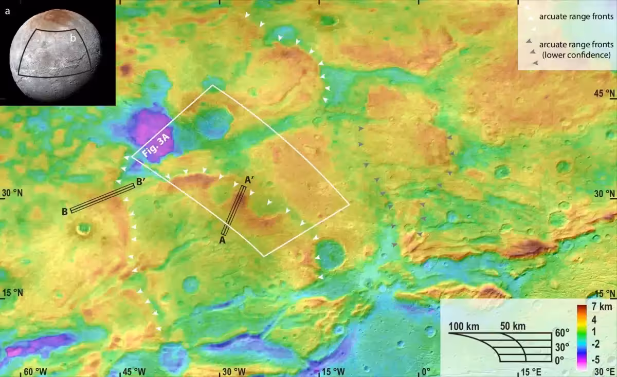 Topographic Map Of Oz Terra On Charon, Highlighting The Tectonic Structures Analyzed In The Study.