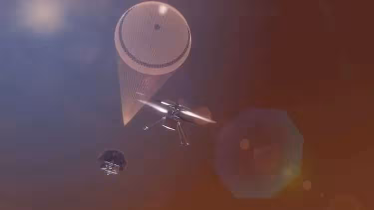 Artist's Concept Of Nasa's Skyfall Helicopters Descending Toward Mars.