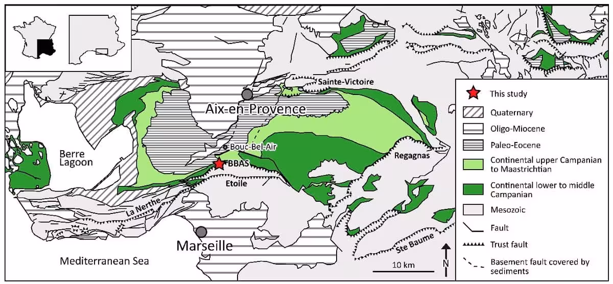 Geological Map Of Southern France Showing The Fossil Discovery Site Near Aix En Provence, Marked By A Red Star.
