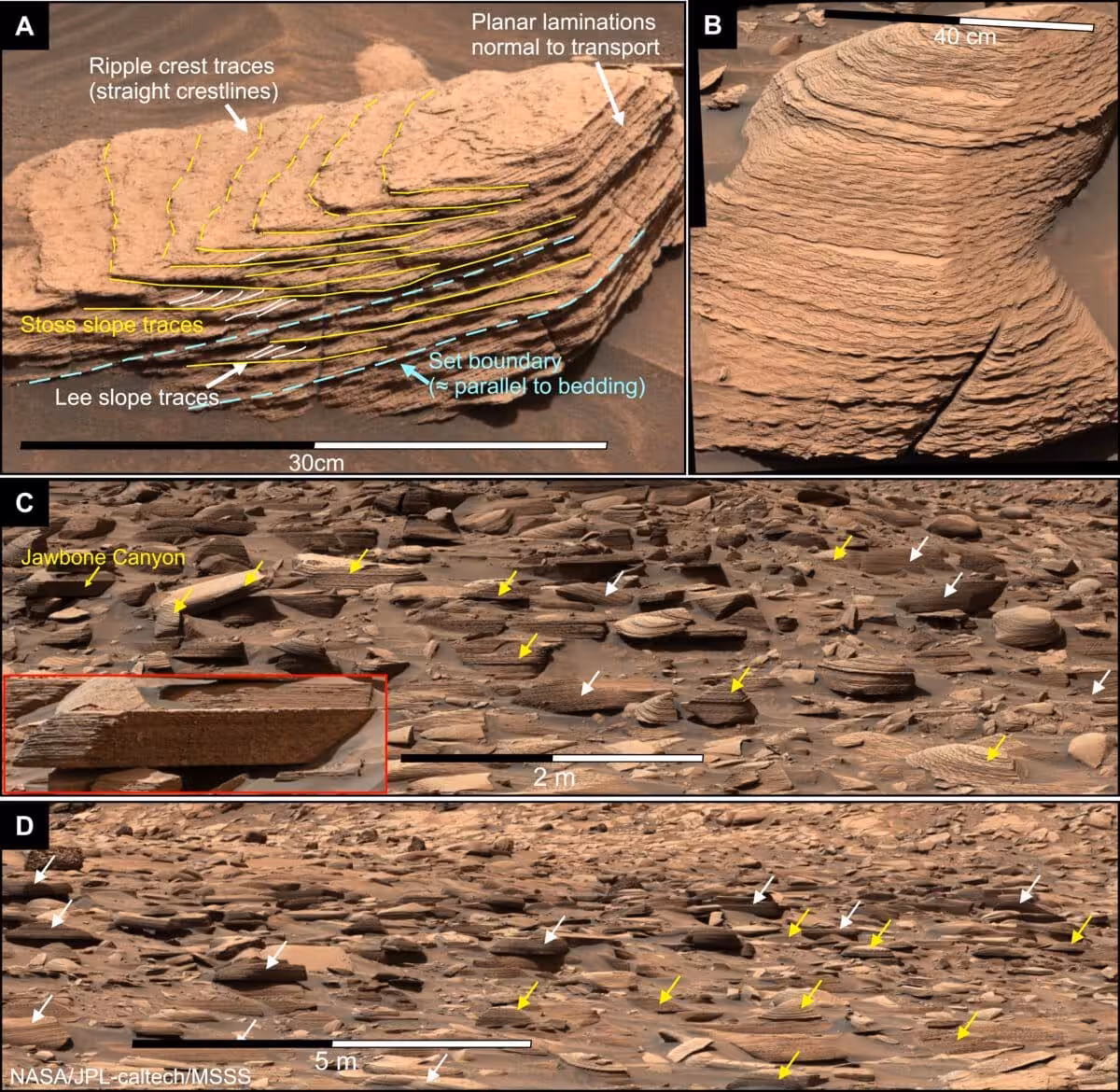 Curiosity Rover Images Of Jawbone Canyon In Gale Crater Reveal Layered Wind Ripple Structures Preserved In Martian Rock