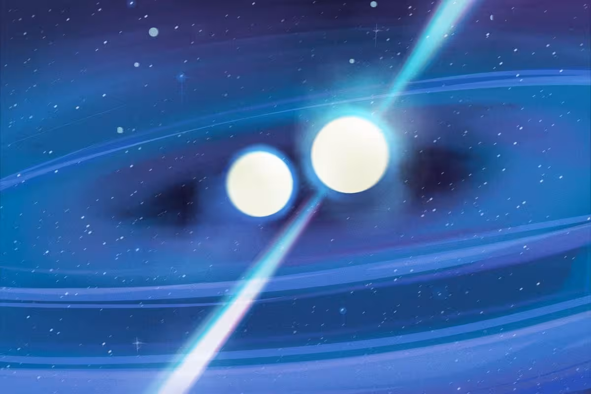 Artist’s impression of a binary pulsar system.