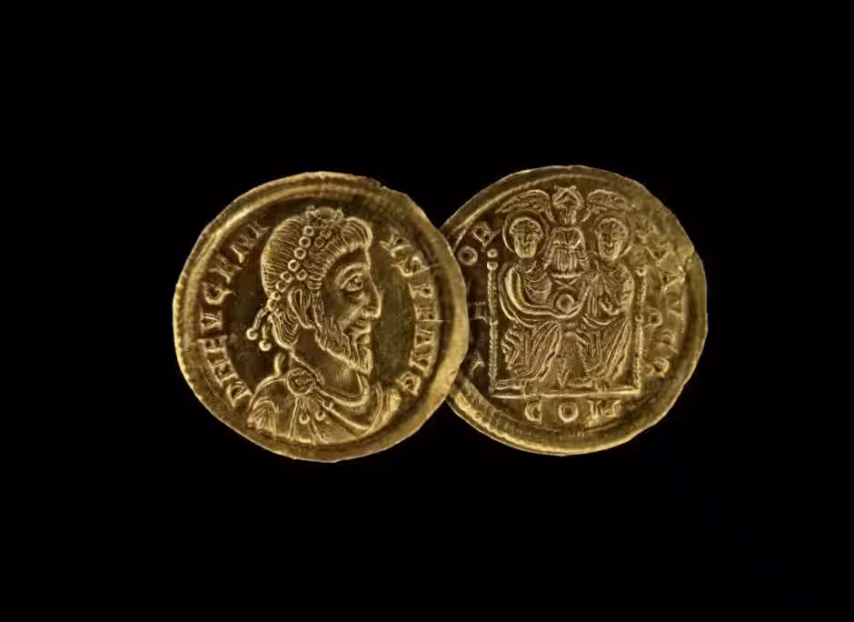A Rare Gold Coin Depicting Emperor Eugenius Uncovered In The Luxembourg Hoard.
