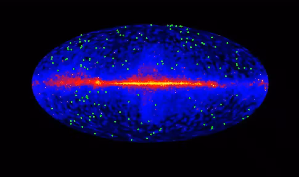 The Green Markers Indicate 150 Blazars Included In An Investigation Of Extragalactic Background Light. Image Released November 1, 2012.
