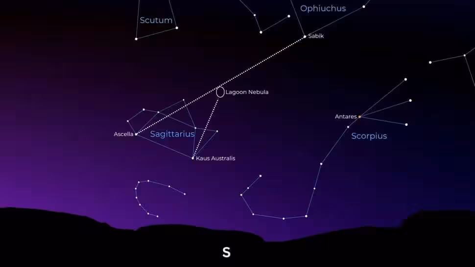 Sky Chart Locating The Lagoon Nebula.