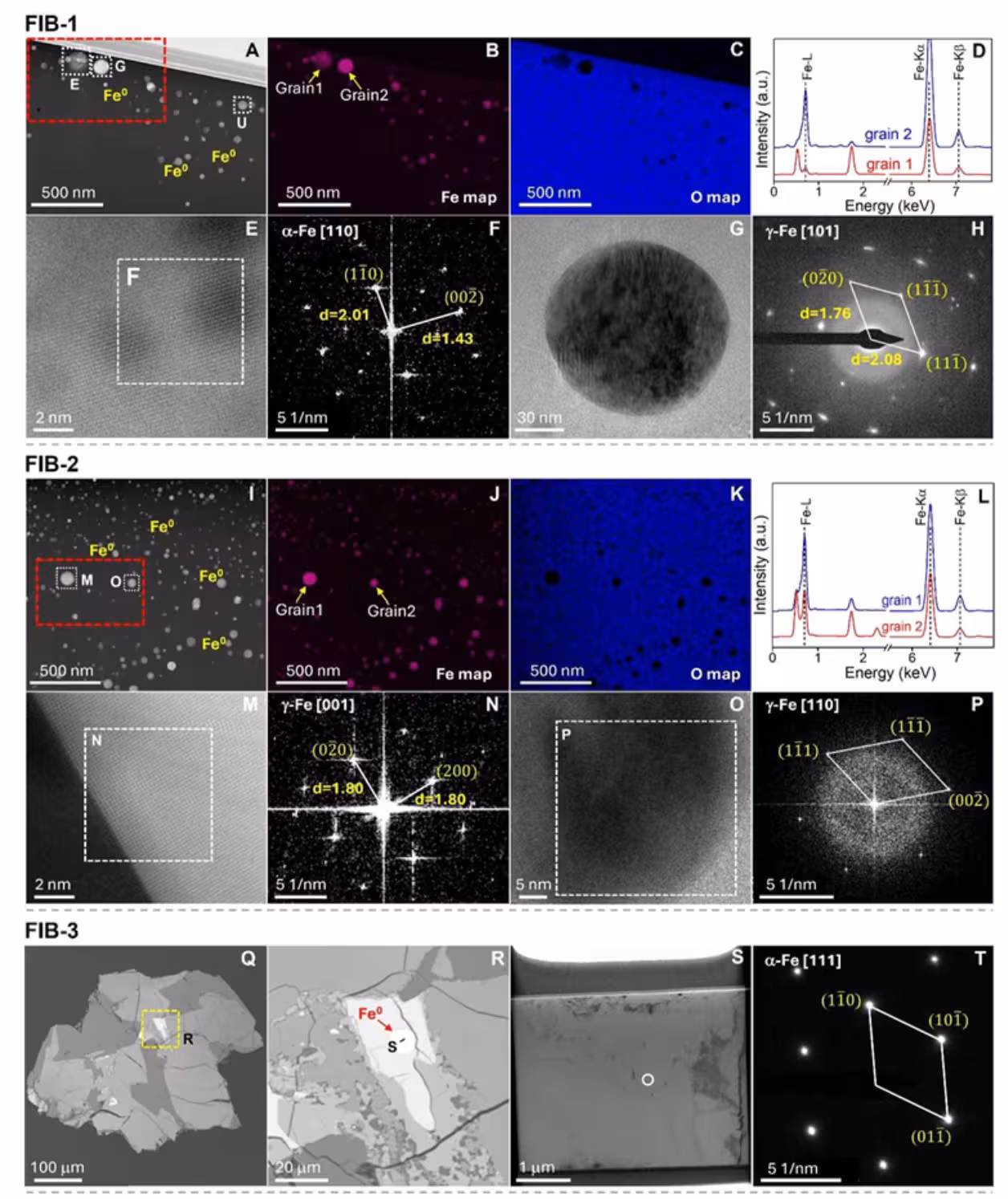 Microstructural, compositional, and crystallographic characterization of δ-Fe and γ-Fe 135 particles.