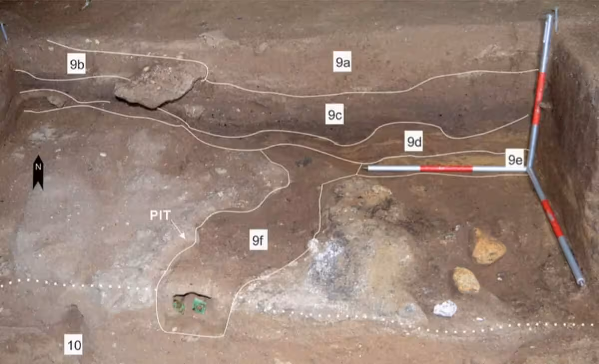 Top Down View Revealing The Arrangement Of Multiple Stalagmite Rings Inside Bruniquel Cave, With Yellow And Red Markings Showing Evidence Of Heat Exposure And Burning.