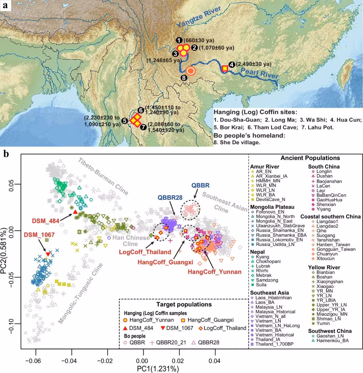 Ancient Burial Sites And Genetic Data Reveal The Connections Between Hanging Coffin Remains From China And Thailand And The Modern Descendants Of The Bo People.
