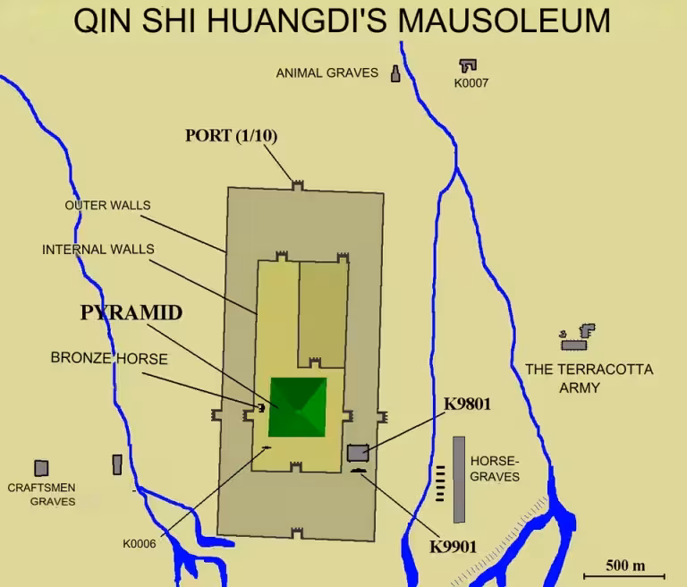 Map Of Qin Shi Huangdi’s Mausoleum Complex, Showing The Central Tomb, Surrounding Walls, Burial Pits And The Terracotta Army Site.