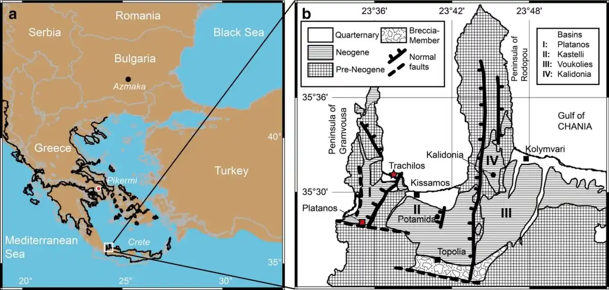 Map Of Crete Showing The Location Of The Trachilos Footprints.