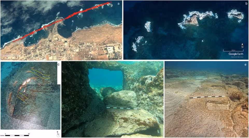 A Series Of Images Showing The Submerged Remains Of Ancient Apollonia.