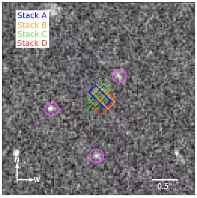 The Pink Circles Highlight Three Nearby Galaxies, But The Mysterious Signal Came From A Location Where Jwst Detected No Visible Source.