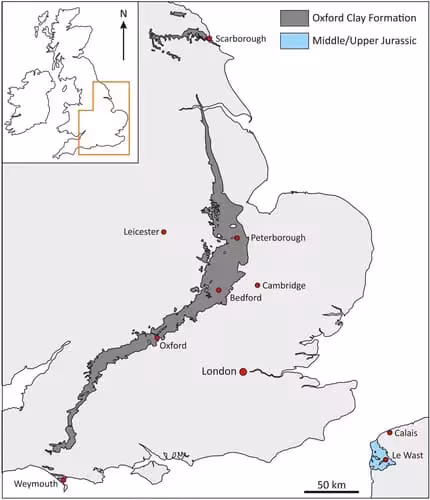 Map Showing The Distribution Of The Oxford Clay Formation In England And Northern France