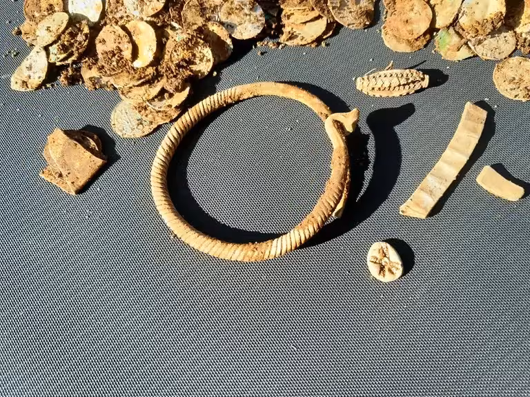 Viking Age Silver Bracelet And Artifacts From The Sysmä Hoard In Finland.