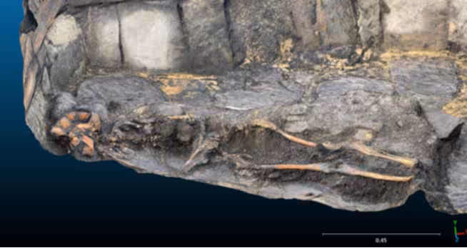 3d Archaeological Model Showing The Iron Age Woman's Remains Inside The Stone Structure At Evelix Quarry.