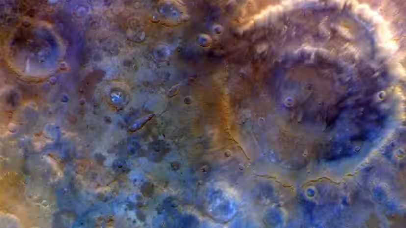 Color Enhanced View Of Mars Huygens Crater