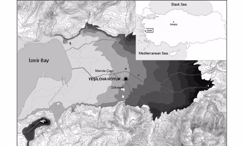 Map Showing The Location Of Yeşilova Höyük Near İzmir Bay In Western Turkey.