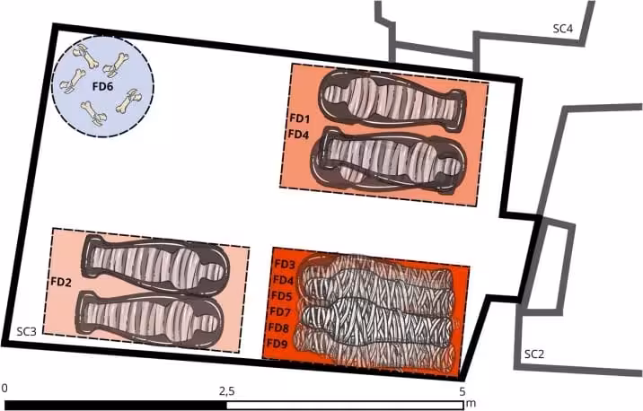 Archaeologists Reconstructed The Position Of Nine Funerary Deposits Within The Chamber